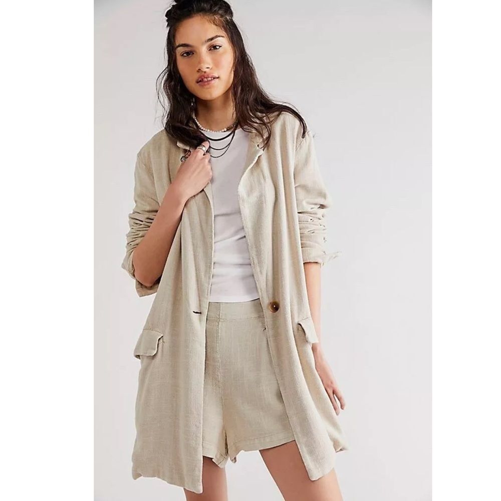 Free People If You Try Short Linen Suit - Stone - Size US 2 NWT